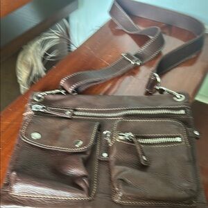 Fossil Brown Crossbody Bag with Utilitarian Design